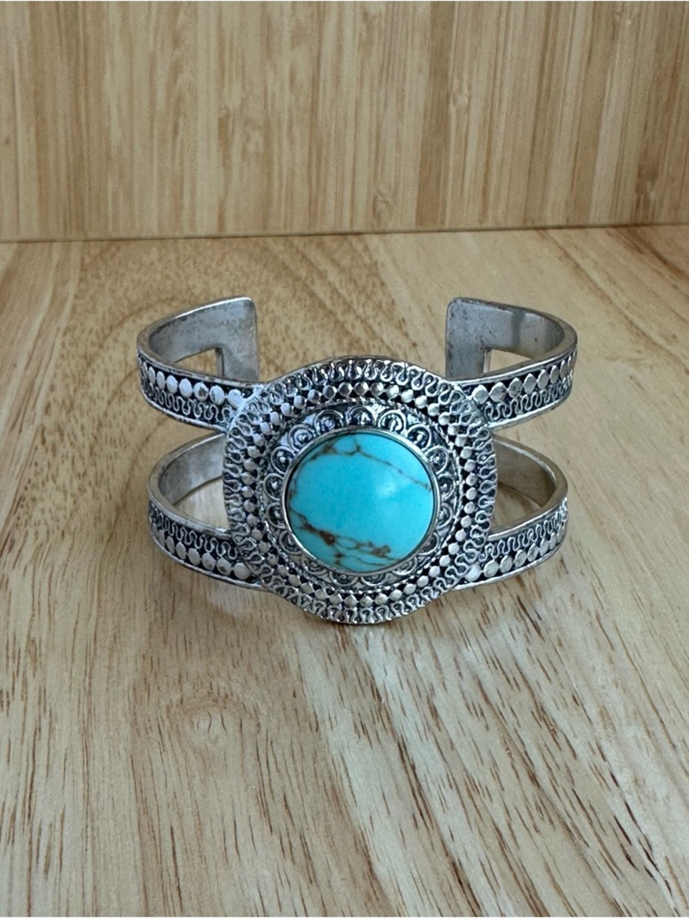 Turquoise Stone Silver-Tone Cuff Bracelet (Lucky Brand)